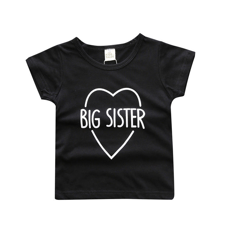 Toddler Girl Letter Print Big Sister Black Tee Top