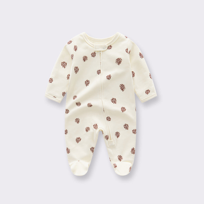 Baby Unisex Leaf Pattern Long Sleeves Cotton Zip Jumpsuit Set