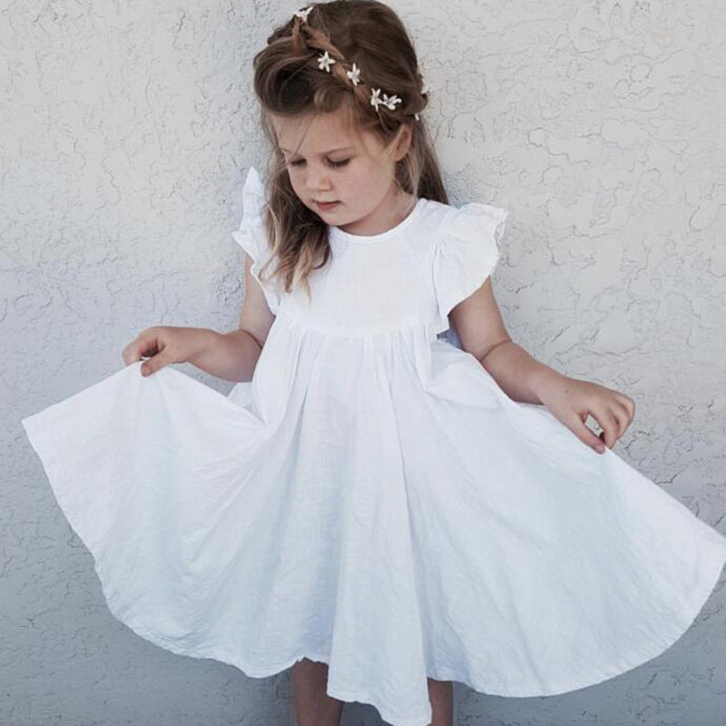 Toddler Girl Linen Cotton Ruffle Sleeve Causal Solid White Princess Dress - Perfect for Summer!