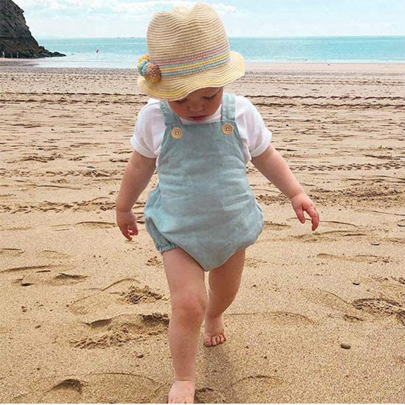 Baby Toddler Unisex Solid Button Cotton Linen Dunagree Shorts