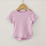Baby Toddler Unisex Solid Button Short Sleeve Cotton Tee Top - Perfect for Summer!