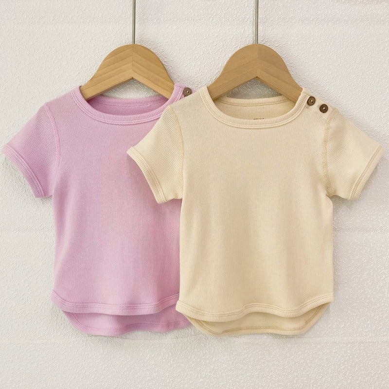 Baby Toddler Unisex Solid Button Short Sleeve Cotton Tee Top - Perfect for Summer!