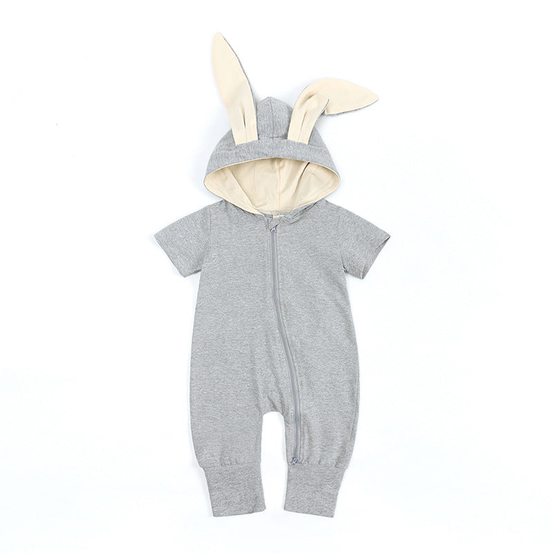Baby Unisex Rabbit Style Solid Short Sleeves Jumpsuit