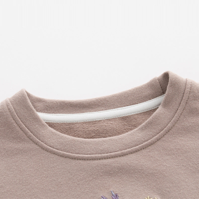 Baby Toddler Girl Floral Embroidery Round Neck Sweatshirt