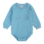 Baby Unisex Rainbow Embroidery Long Sleeves Waffle Romper