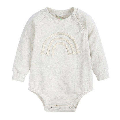 Baby Unisex Rainbow Embroidery Long Sleeves Waffle Romper
