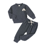 Toddler Unisex Rainbow Embroidery Round Neck Long Sleeves Causal Outfit Set - Top with Pants
