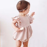 Baby Girl Ruffle Sleeve Solid Cotton Linen Romper - Perfect for Summer!